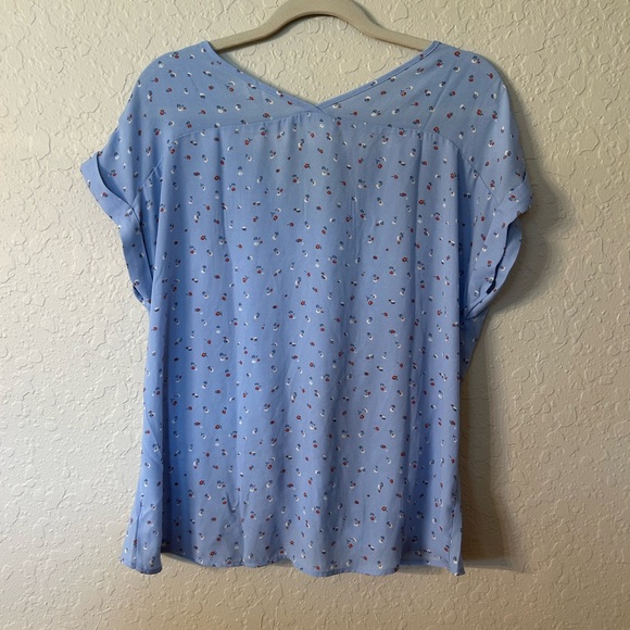 Hippie Rose Blue Cuffed Sleeve Tie Front Blouse - Picture 3 of 4